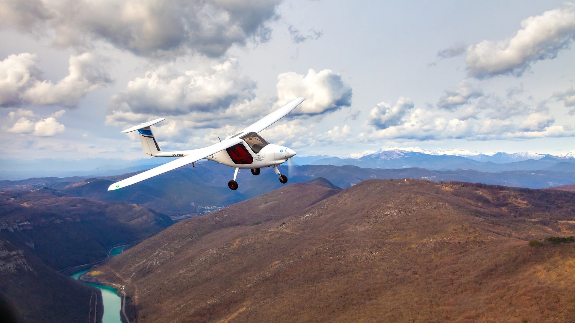 Fully-electric light sport Pipistrel Velis Electro aircraft in flight